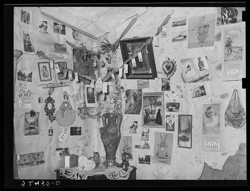 Decorations in corner of living room of Mexican house. San Antonio, Texas