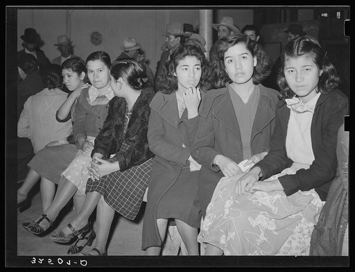 Mexican pecan workers waiting in union hall for assignment to work. San Antonio, Texas