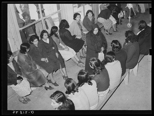 Mexican pecan workers awaiting to be assigned to work. Union hall, San Antonio, Texas