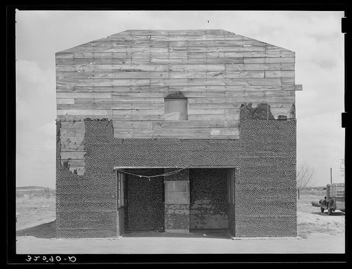 Abandoned theater decorated with bottle caps. Quemado, Texas
