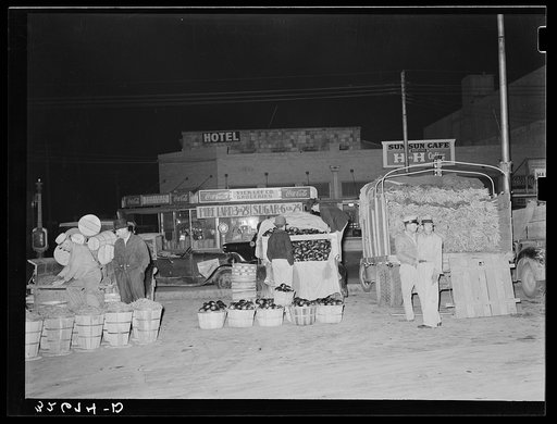 Stringbeans, eggplant and carrots in open air market. San Antonio, Texas