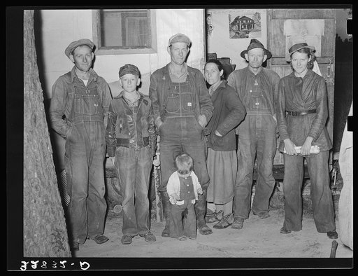 Family of white migratory berry pickers near Ponchatoula, Louisiana
