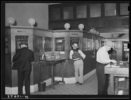 Scene in bank. San Augustine, Texas