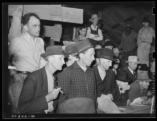 Spectators at cattle auction. San Augustine, Texas