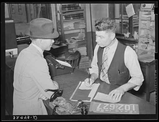 Secure automobile license. San Augustine, Texas