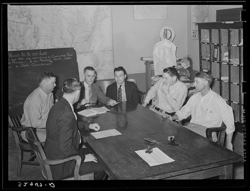 Meeting of county judge and commissioners to devise means of raising funds for continuance of county-wide roadwork. San Augustine, Texas