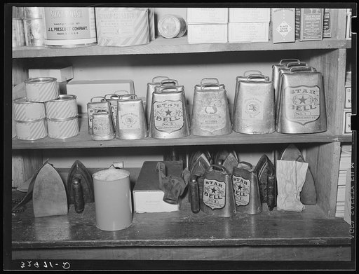Cowbells, hardware store. San Augustine, Texas