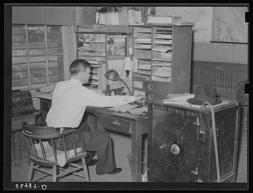 Railway express agency office in station. San Augustine, Texas