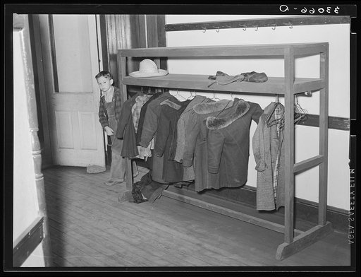 Coat rack in hall. Grade school, San Augustine, Texas