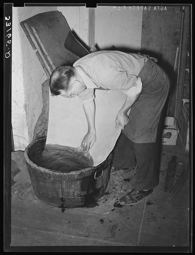 Slack tub. Leather must be moistened and tempered before using for boots. Cowboy bootmaking shop, Alpine, Texas