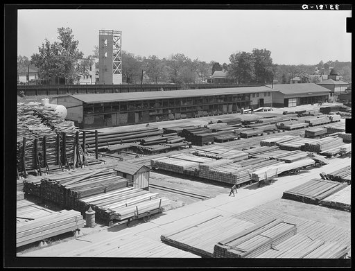 Railroad yards showing stored lumber. Marshall, Texas