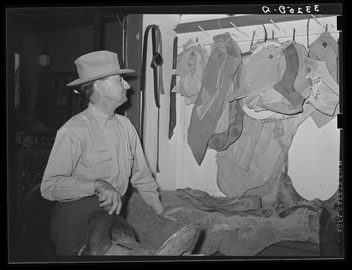 Leather in saddle shop. Alpine, Texas