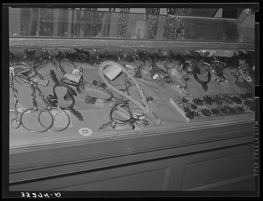 Spurs and bits in ranch supply store. Alpine, Texas