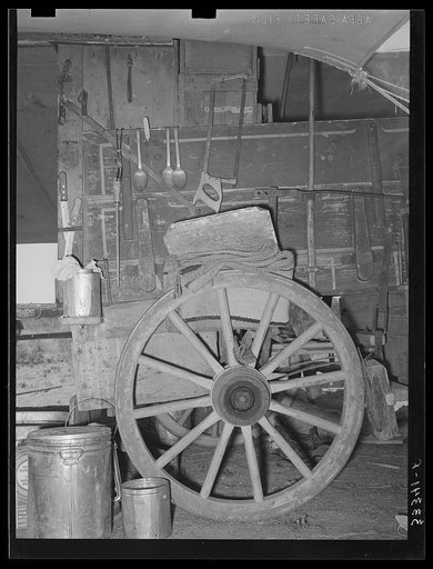 Side of chuck wagon. Ranch near Spur, Texas