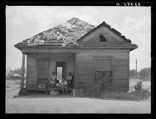 Untitled photo, possibly related to: Home of Negro agricultural day laborer's home in Muskogee County, Oklahoma. These houses rent from two to five dollars per month. Muskogee County, Oklahoma