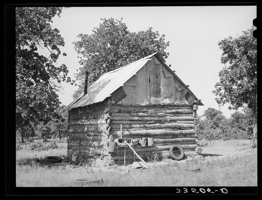 Home of migrant agricultural workers who have returned to Oklahoma from the west. They are looking for field work. McIntosh County, Oklahoma
