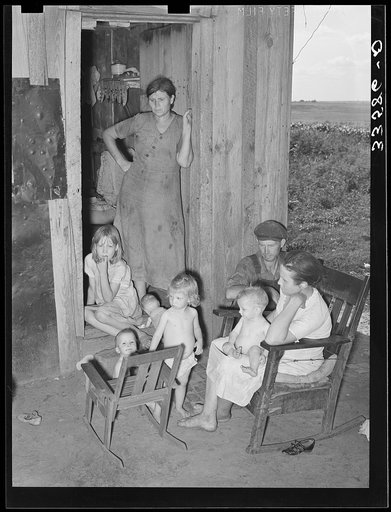 Untitled photo possibly related to: Group of agricultural day laborers and their children near Tullahassee, Oklahoma. Wagoner County