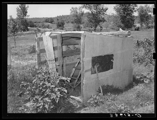 Chicken house made of burlap sacks on tenant farmer's place near Sallisaw, Oklahoma