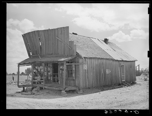 Old grocery store serving an agricultural community in the Arkansas River bottoms near Vian, Oklahoma