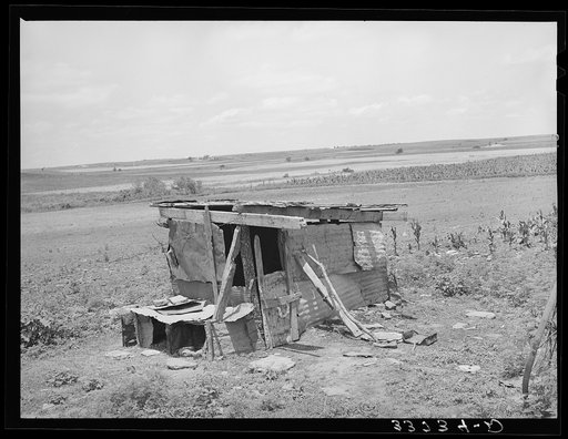 Shed and farmland. Muskogee County, Oklahoma, abandoned farm
