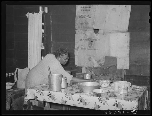 Kitchen table in home of Negro tenant farmer. Muskogee County, Oklahoma