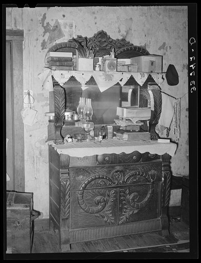 Dresser in home of Negro agricultural day laborer living in small town in Muskogee County, Oklahoma