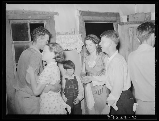 Dance where round and square dances are both performed at sharecropper's home on Saturday night. Near McAlester, Oklahoma. Pittsburg County