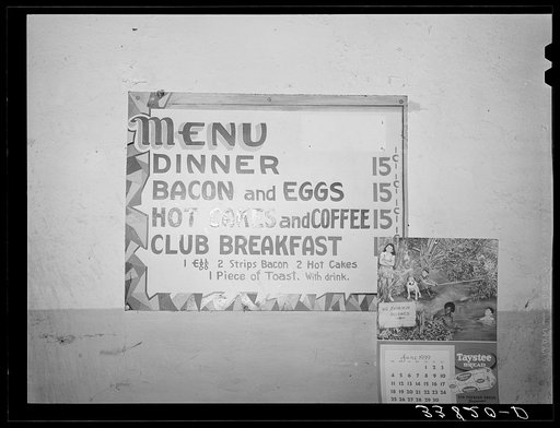 Menu of family-style restaurant. Muskogee, Oklahoma