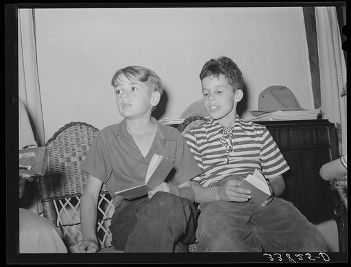 Boys of summer camp at El Porvenir, New Mexico, singing