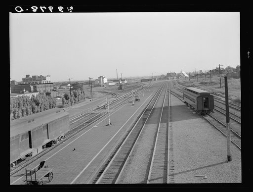 Untitled photo, possibly related to: Railroad yards. Muskogee, Oklahoma