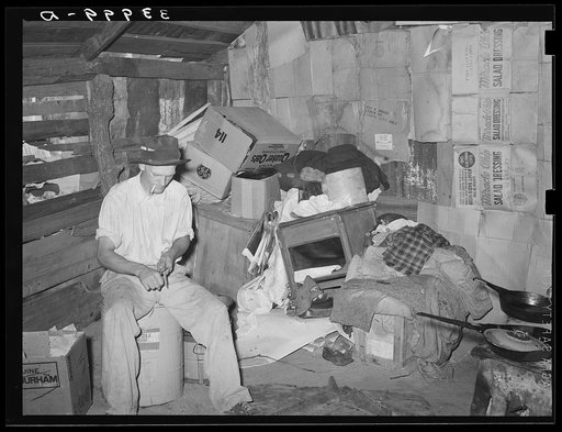 Interior of shack home. Mays Avenue camp, Oklahoma City, Oklahoma. See general caption 21