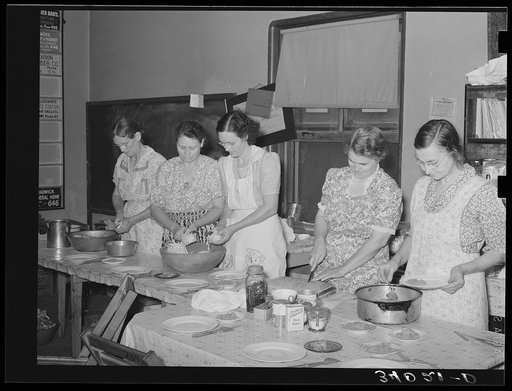 Untitled photo, possibly related to: Wives of striking members of oil workers union preparing lunch for picketers. Seminole, Oklahoma