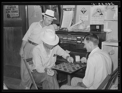 Game of checkers at oil workers' union headquarters. Seminole, Oklahoma