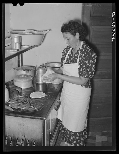 Making tortillas. Spanish-American home near Taos, New Mexico, Taos County