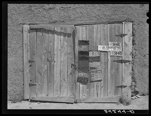 Garage door of Spanish-American farmer near Questa, New Mexico