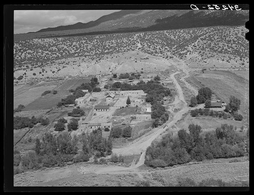 Spanish-American village along the Rio Hondo near Taos, New Mexico. The residents live in town and commute to their small farmlands on the outskirts of the town