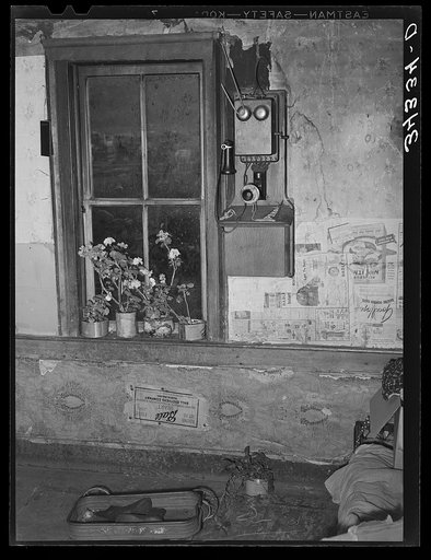 Telephone by window in farm home of FSA (Farm Security Administration) client near Bradford, Vermont. Orange County