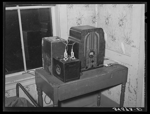 Battery-operated radio in farm home of FSA (Farm Security Administration) client in Orange County near Bradford, Vermont