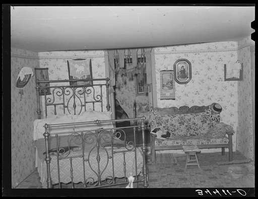 Living room of Spanish-American home. Taos County, New Mexico