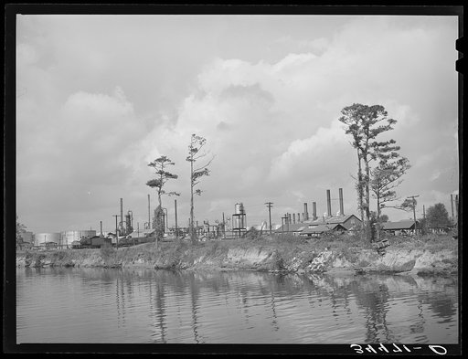 Oil refinery on the bank of the ship channel. Port of Houston, Texas