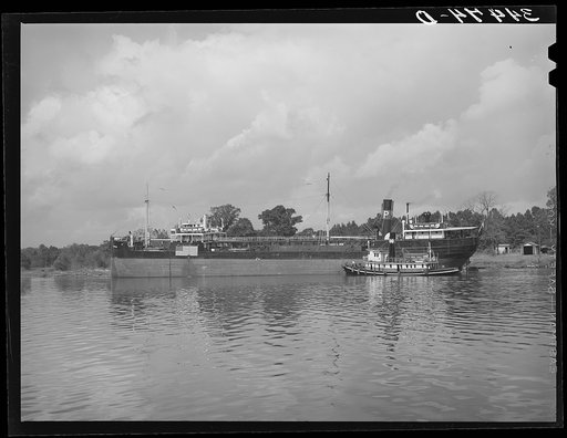 Freighter leaving the port of Houston, Texas