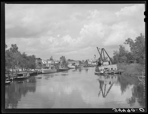 View of former main ship channel, now yacht pen. Port of Houston, Texas, harbor