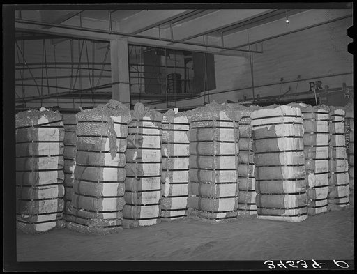 Bales of cotton in warehouse. Compress, Houston, Texas