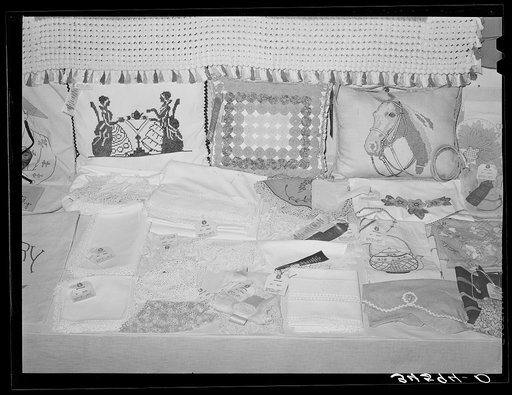 Exhibit of needle work at Gonzales County Fair. Gonzales, Texas
