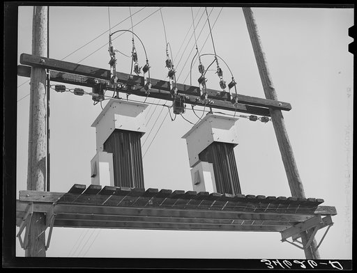 Untitled photo, possibly related to: Electric transformers. Taylor, Texas