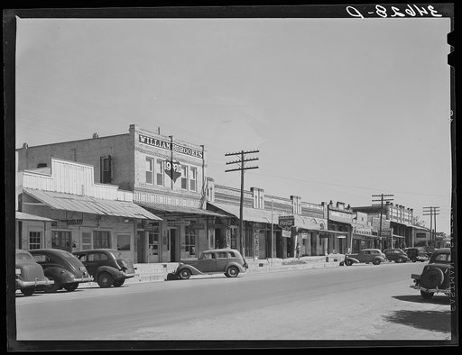 One of the streets which border the main square of Gonzales, Texas