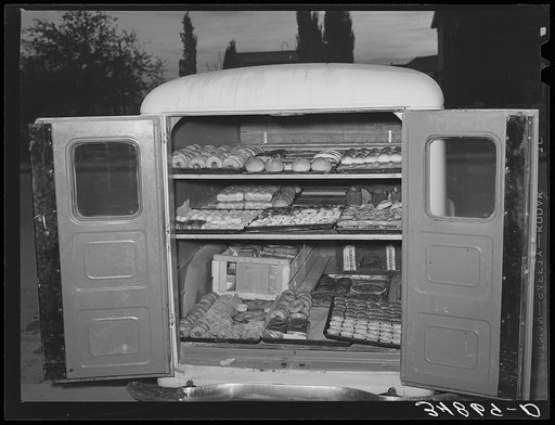 Bakery truck loaded with goods. Bakery, San Angelo, Texas