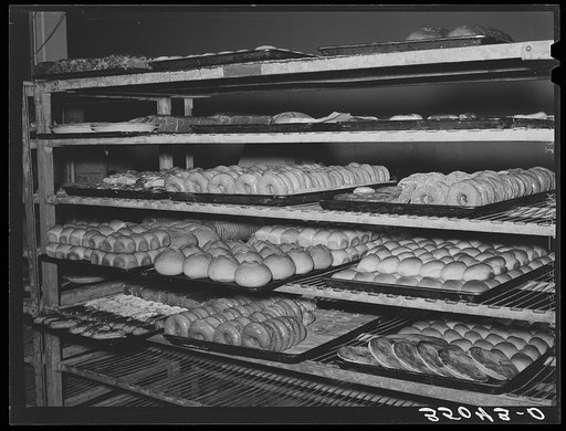 Back of bakery goods at bakery. San Angelo, Texas