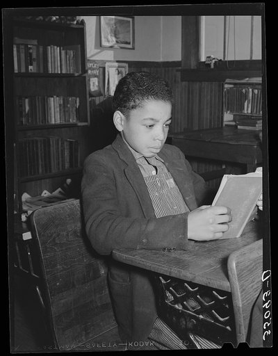 Son of Pomp Hall, Negro tenant farmer, studying in rural school. Creek County, Oklahoma. See general caption number 23