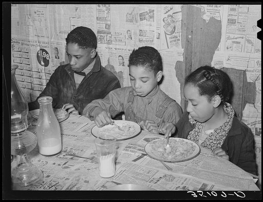 Children of Pomp Hall, Negro tenant farmer, eating. Creek County, Oklahoma. See general caption number 23